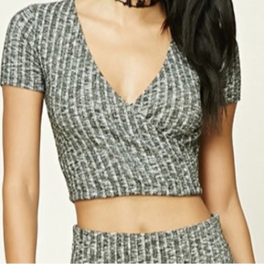 Cropped Surplice Heathered Top